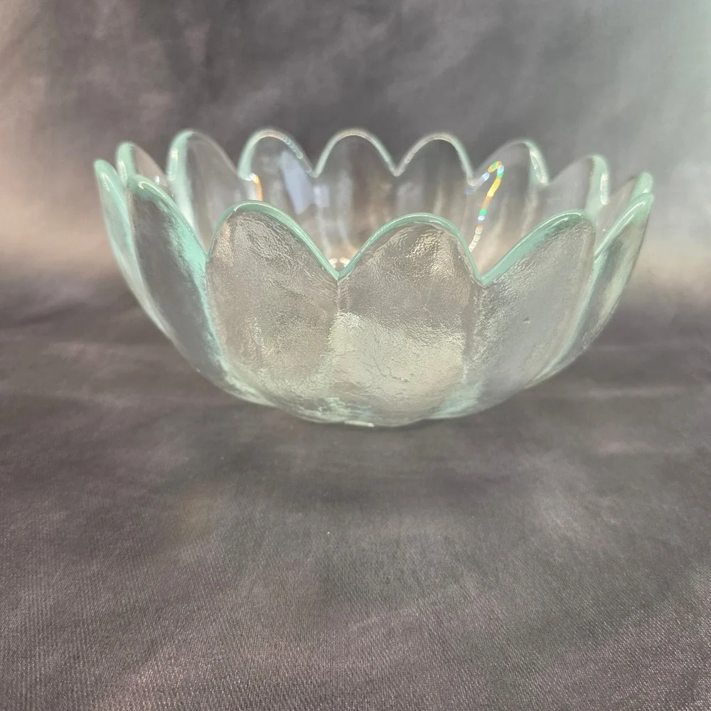Blenko‎ 6143L Lotus Serving Bowl Set w 8 Matching 6143S Bowls in Crystal